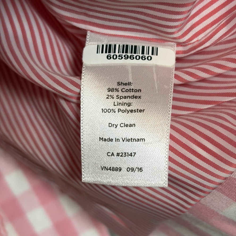 Talbots Pink White Gingham Cotton Blend Blazer Jacket Size 4 Striped Lining - Picture 7 of 11